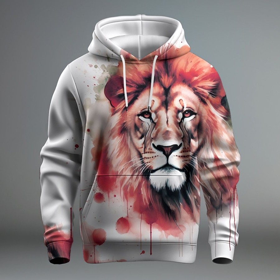 Sweats A Capuche Et Sweat-Shirts LITB | Lion A Motifs D Animaux Homme Mode 3D Effet Sweat A Capuche Vacances Sortie Vetement De Rue Sweats A Capuche Manche Longue Capuche Imprimer Poche Avant Printemps & Automne Designer Sweat