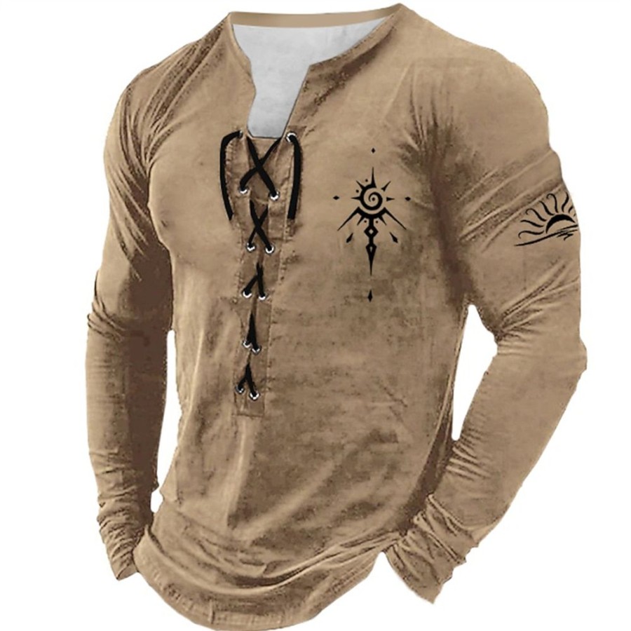 T-Shirts Et Debardeurs Pour Hommes LITB | Graphic Tribal Mode Du Quotidien Ethnique Homme 3D Effet T Shirt Tee Casual Vacances Sortie T-Shirt Manche Longue Col Chemise Printemps & Automne Vetement Tenue S M L Xl 2Xl