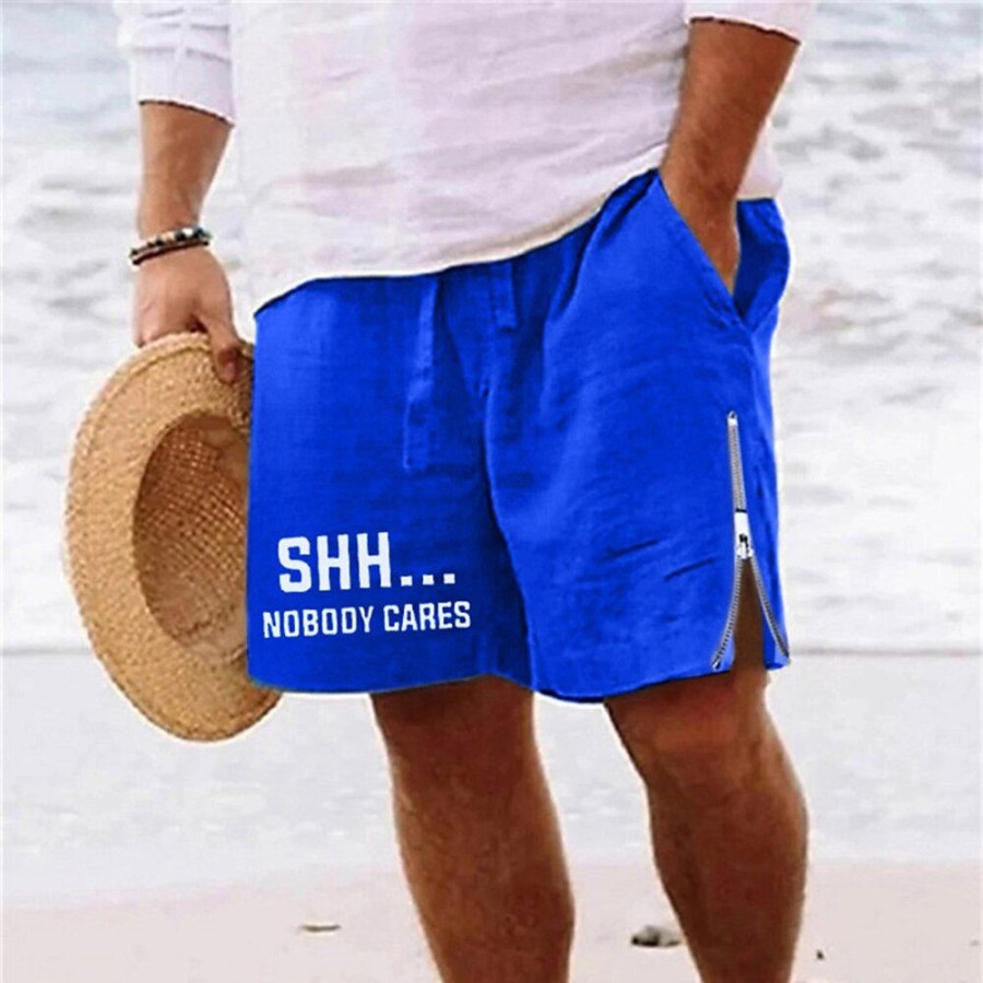 Bas Pour Hommes LITB | Homme Short Short D Ete Short De Plage Imprimer Zippe Cordon Lettre Confort Respirable Court Du Quotidien Vacances Sortie Melange De Coton Hawaien Decontractees Roi