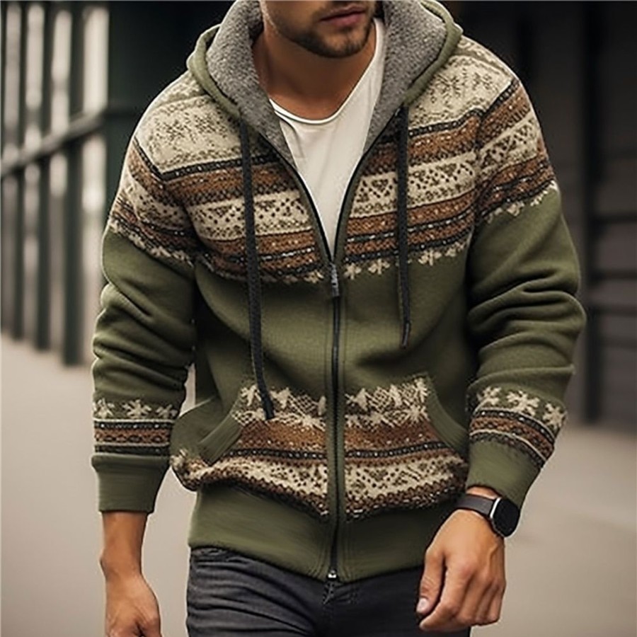 Sweats A Capuche Et Sweat-Shirts LITB | Tribal Imprimes Photos Homme Du Quotidien 3D Effet Sweat A Capuche Zippe Vacances Sortie Sweats A Capuche Manche Longue Capuche Toison Hiver Designer Sweat A Capuche