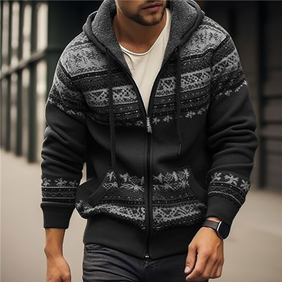 Sweats A Capuche Et Sweat-Shirts LITB | Tribal Imprimes Photos Homme Du Quotidien 3D Effet Sweat A Capuche Zippe Vacances Sortie Sweats A Capuche Manche Longue Capuche Toison Hiver Designer Sweat A Capuche