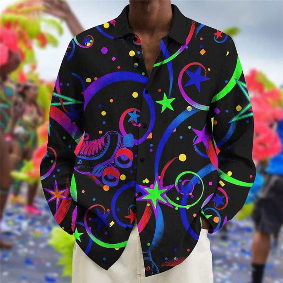 Chemises Pour Hommes LITB | Carnaval Graffiti Abstrait Chemise Pour Hommes Chemise En Lin Vetements Quotidiens Sortir Week-End Automne& Chemise D Hiver A Manches Longues , S, M, L En Tissu Flamme