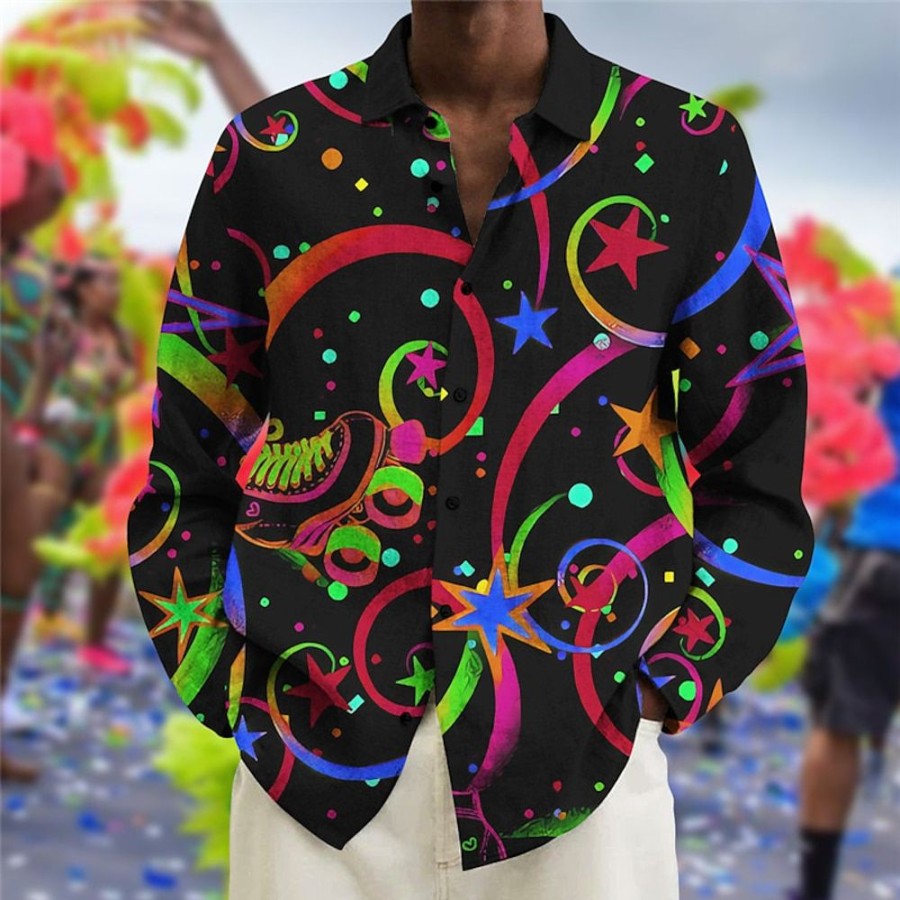 Chemises Pour Hommes LITB | Carnaval Graffiti Abstrait Chemise Pour Hommes Chemise En Lin Vetements Quotidiens Sortir Week-End Automne& Chemise D Hiver A Manches Longues , S, M, L En Tissu Flamme