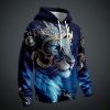 Sweats A Capuche Et Sweat-Shirts LITB | Graphic Lion Homme Mode 3D Effet Sweat A Capuche Nouvelle An Vacances Vetement De Rue Sweats A Capuche Manche Longue Capuche Imprimer Poche Avant Printemps & Automne Designer Sweat A Capuche Bleu