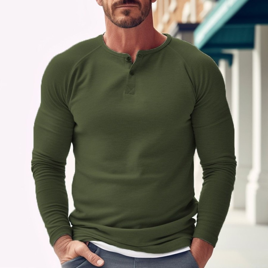 T-Shirts Et Debardeurs Pour Hommes LITB | Homme T Shirt Tee Chemise Henley Shirt T-Shirt Chemise A Manches Longues Plein Henley Plein Air Vacances Manche Longue Vetement Tenue Mode Design Basique