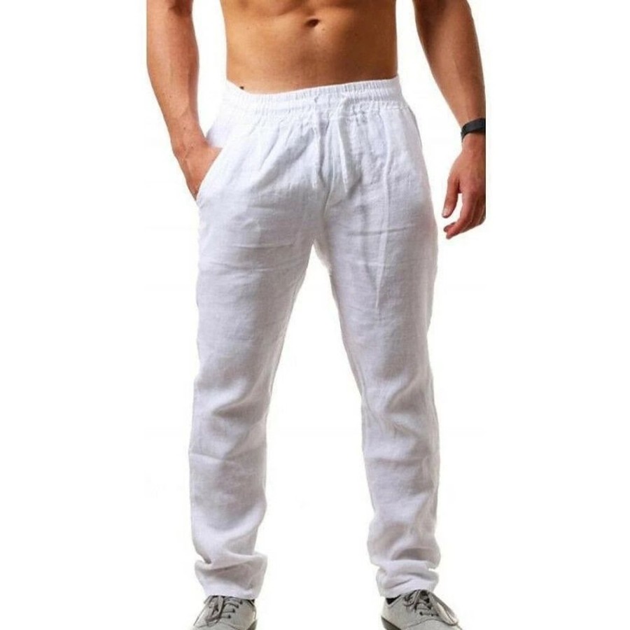 Bas Pour Hommes LITB | Homme Pantalon En Lin Pantalon Pantalon Ete Pantalon De Plage Cordon Plein Confort Respirable Toute La Longueur Casual Fin De Semaine Yoga Melange De Lin & Coton Vetement De Rue Mince