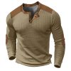 T-Shirts Et Debardeurs Pour Hommes LITB | Homme T Shirt Tee Chemise Henley Shirt T-Shirt En Tricot Gaufre T-Shirt Chemise A Manches Longues Bloc De Couleur Henley Plein Air Vacances Manche Longue Patchwork Vetement Tenue Mode Design Basique