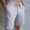 Bas Pour Hommes LITB | Homme Short Short En Lin Short D Ete Poche Cordon Taille Elastique Plein Confort Respirable Court Casual Vacances Sortie Melange De Lin & Coton Mode Vetement De Rue