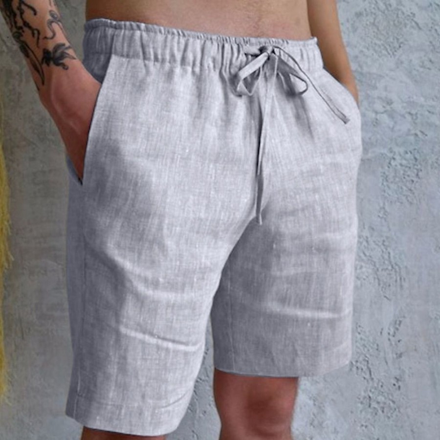 Bas Pour Hommes LITB | Homme Short Short En Lin Short D Ete Poche Cordon Taille Elastique Plein Confort Respirable Court Casual Vacances Sortie Melange De Lin & Coton Mode Vetement De Rue