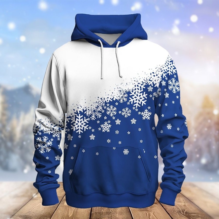 Sweats A Capuche Et Sweat-Shirts LITB | Graphic Motif De Flocon De Neige Homme Mode 3D Effet Sweat A Capuche Noel Sport Exterieur Vacances Sweats A Capuche Manche Longue Capuche Imprimer Poche Avant Printemps & Automne Designer