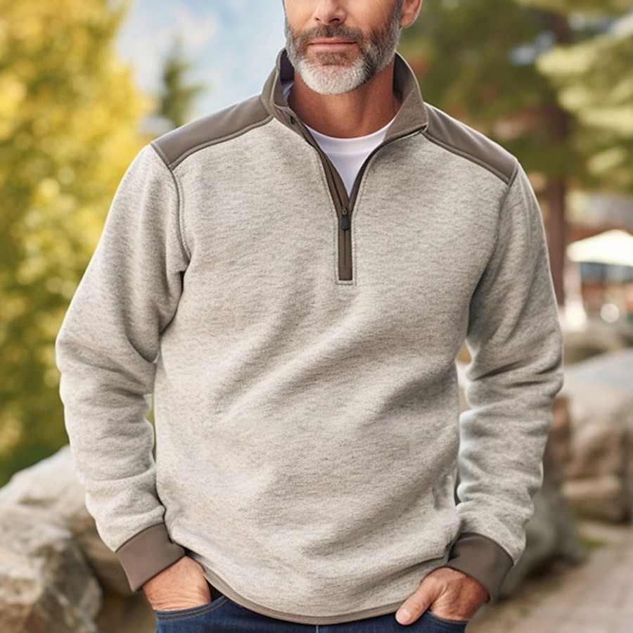 Sweats A Capuche Et Sweat-Shirts LITB | Homme Sweat Shirt Sweat Zippe Col Mao Bloc De Couleur Patchwork Sport & Loisir Du Quotidien Vacances Vetement De Rue Basique Decontractees Printemps & Automne Vetement Tenue Pulls Capuche Pulls Beige