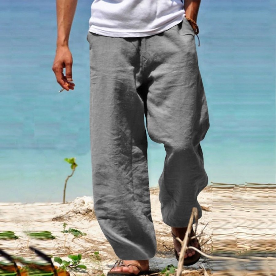 Bas Pour Hommes LITB | Homme Pantalon En Lin Pantalon Pantalon Ete Pantalon De Plage Taille Elastique Pantalon De Yoga Fluide Jambe Droite Plein Respirable Doux Casual Du Quotidien Plage Melange De Lin & Coton Mode