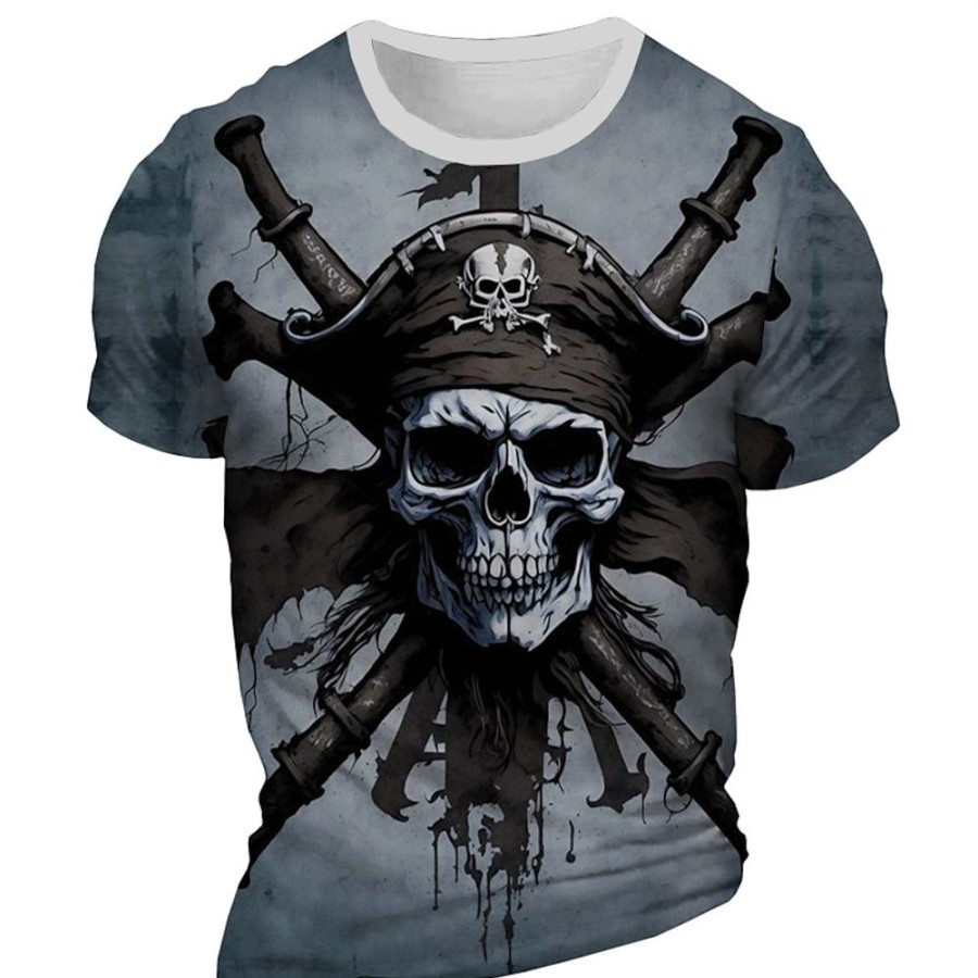 T-Shirts Et Debardeurs Pour Hommes LITB | Graphic Squelette Pirate Du Quotidien Design Retro Vintage Homme 3D Effet T Shirt Tee Sport Exterieur Vacances Sortie T-Shirt Manche Courte Col Ras Du Cou Chemise Printemps