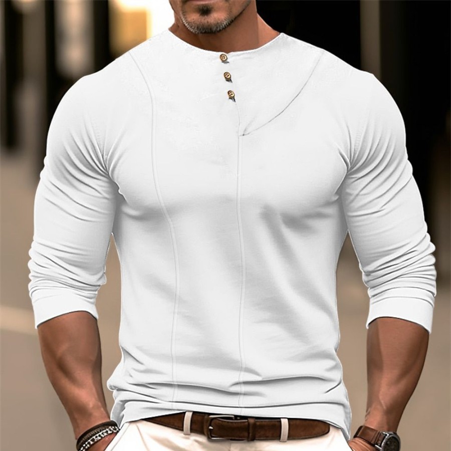 T-Shirts Et Debardeurs Pour Hommes LITB | Homme T Shirt Tee T-Shirt Chemise A Manches Longues Plein Col Ras Du Cou Plein Air Vacances Manche Longue Vetement Tenue Mode Design Basique