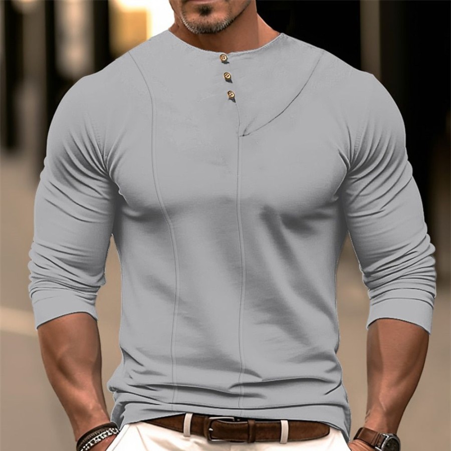 T-Shirts Et Debardeurs Pour Hommes LITB | Homme T Shirt Tee T-Shirt Chemise A Manches Longues Plein Col Ras Du Cou Plein Air Vacances Manche Longue Vetement Tenue Mode Design Basique