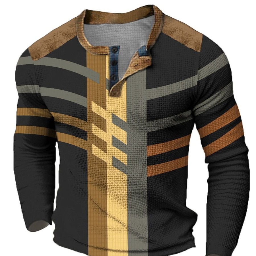 T-Shirts Et Debardeurs Pour Hommes LITB | Graphic Bloc De Couleur Mode Design Decontractees Homme 3D Effet Chemise Henley Shirt T-Shirt Gaufre Sport Exterieur Vacances Festival T-Shirt Manche Longue Henley Chemise Printemps