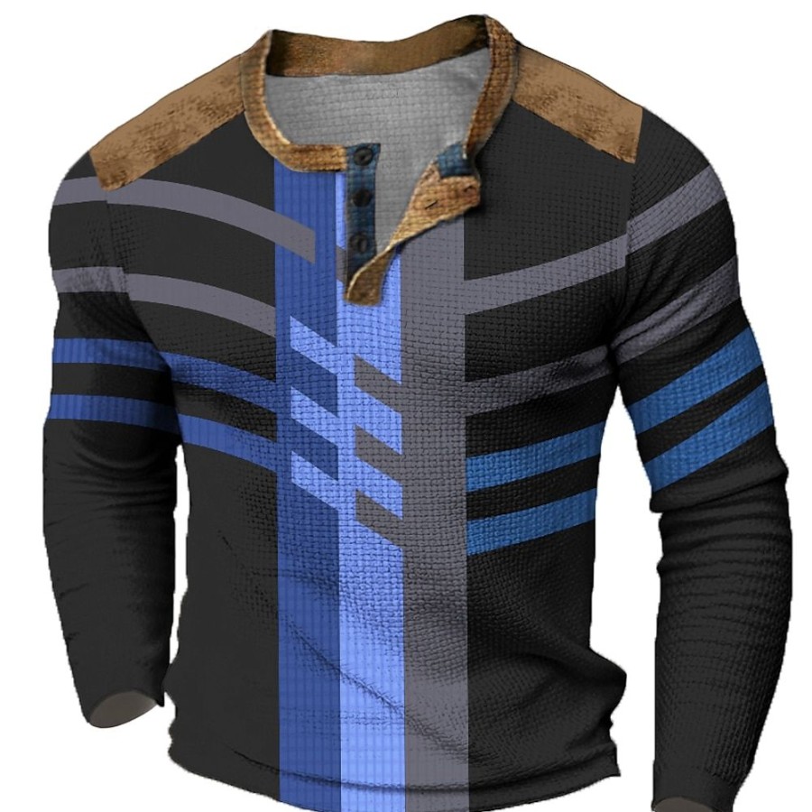 T-Shirts Et Debardeurs Pour Hommes LITB | Graphic Bloc De Couleur Mode Design Decontractees Homme 3D Effet Chemise Henley Shirt T-Shirt Gaufre Sport Exterieur Vacances Festival T-Shirt Manche Longue Henley Chemise Printemps