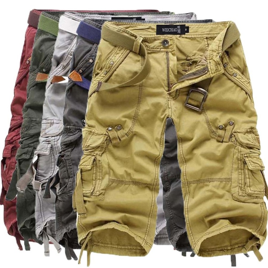 Bas Pour Hommes LITB | Homme Short Cargo Short Capri Pantalons Capri Zippe Multi Poche Plein Mollet Casual Du Quotidien 100% Coton Sportif Vetement De Rue Non Elastique