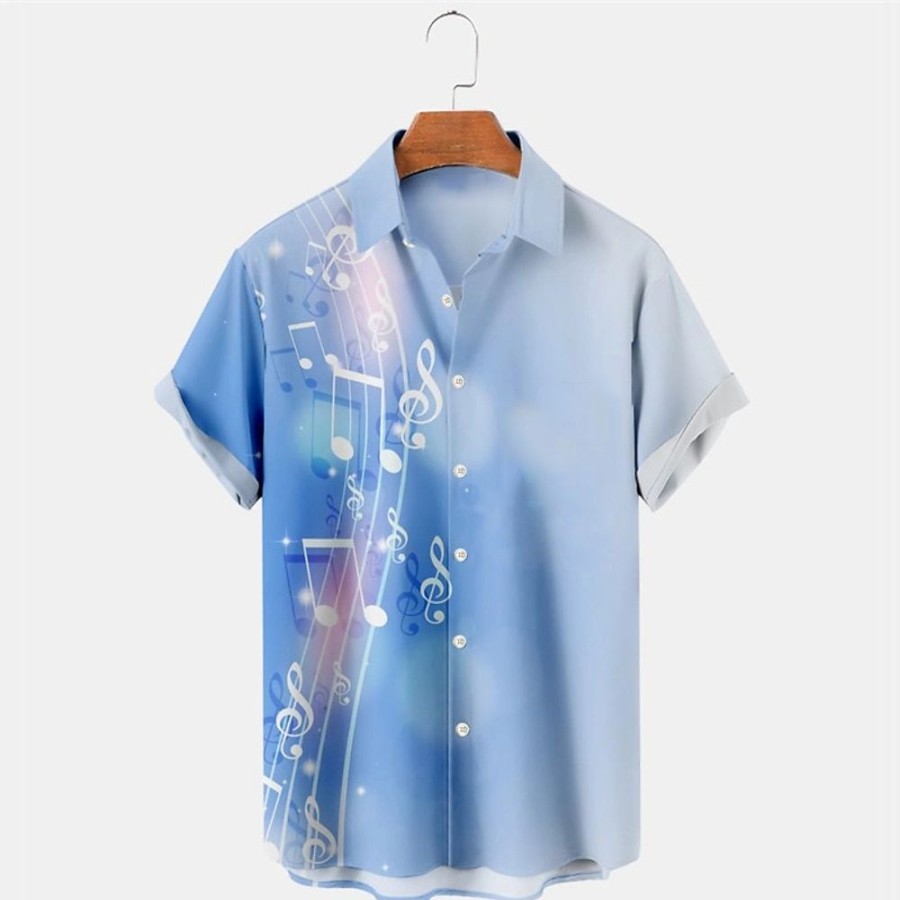 Chemises Pour Hommes LITB | Notes De Carnaval Chemise Decontractee Pour Hommes Tenue Quotidienne Sortie Week-End Automne / Automne Manches Courtes , Blanc, S, M, L Tissu Extensible Dans 4 Directions