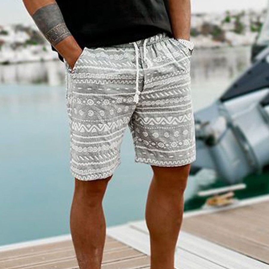 Bas Pour Hommes LITB | Homme Short Short D Ete Short De Plage Cordon Taille Elastique Impression 3D Graphic Formes Geometriques Respirable Doux Court Casual Du Quotidien Vacances Vetement De Rue Hawaien Micro-Elastique Gris