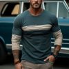 T-Shirts Et Debardeurs Pour Hommes LITB | Homme T Shirt Tee T-Shirt Chemise A Manches Longues Rayure Col Ras Du Cou Plein Air Vacances Manche Longue Vetement Tenue Mode Design Basique Bleu