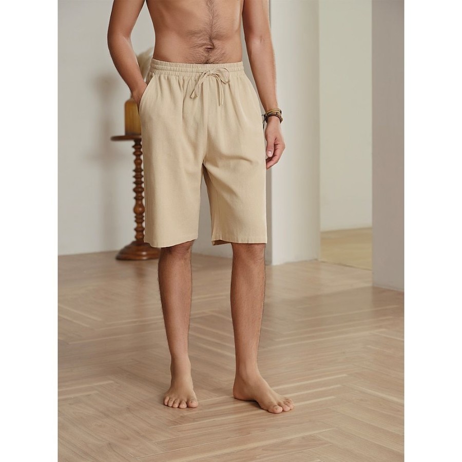 Bas Pour Hommes LITB | 40% Lin Homme Short En Lin Short D Ete Poche Cordon Taille Elastique Plein Confort Exterieur Du Quotidien Sortie Mode Vetement De Rue