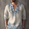 Boutique De Linge LITB | Homme Chemise Chemise Lin Floral Imprimes Photos Mao Exterieur Plein Air Manche Longue Imprimer Vetement Tenue Lin Mode Vetement De Rue Design Decontractees