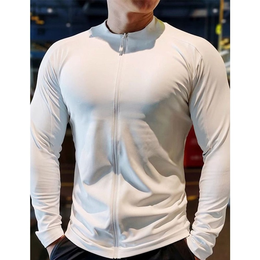 T-Shirts Et Debardeurs Pour Hommes LITB | Homme T Shirt Tee Chemises Evacuant L Humidite Chemises A Meche Seche T-Shirt Chemise A Manches Longues Plein Col Mao Plein Air Vacances Manche Longue Fermez Vetement Tenue Sport Design Basique