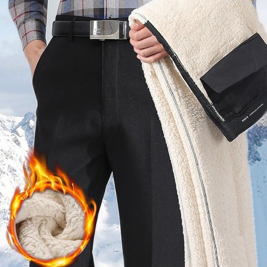 Bas Pour Hommes LITB | Homme Sherpa Pantalon De Costume Pantalon Pantalon De Costume Jambe Droite Simple Couleur Pleine Etanche Vestimentaire Toute La Longueur Interieur Travail Mode Vetement De Rue Non