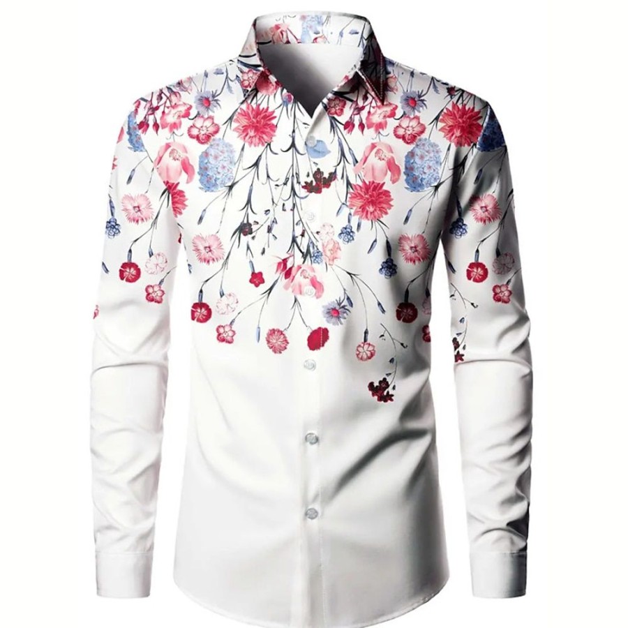 Chemises Pour Hommes LITB | Floral Decontractees Homme Chemise Exterieur Plein Air Casual Quotidien Automne Hiver Col Rabattu Manche Longue S M L Chemise