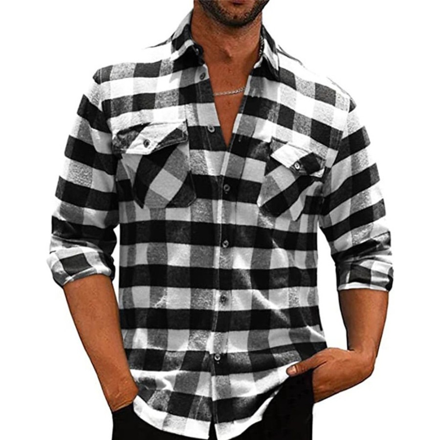 Chemises Pour Hommes LITB | Homme Chemise Chemise Flanelle Chemise Carreaux Surchemise Veste Manche Longue Tartan Revers Automne Hiver Exterieur Usage Quotidien Vetement Tenue Poche Avant