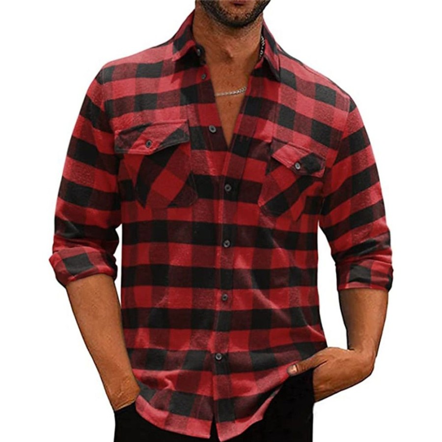 Chemises Pour Hommes LITB | Homme Chemise Chemise Flanelle Chemise Carreaux Surchemise Veste Manche Longue Tartan Revers Automne Hiver Exterieur Usage Quotidien Vetement Tenue Poche Avant