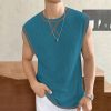 T-Shirts Et Debardeurs Pour Hommes LITB | Homme T Shirt Tee T-Shirt En Tricot Gaufre T-Shirt Plein Col Ras Du Cou Plein Air Vacances Sangles Tricote Vetement Tenue Mode Design Basique Bleu