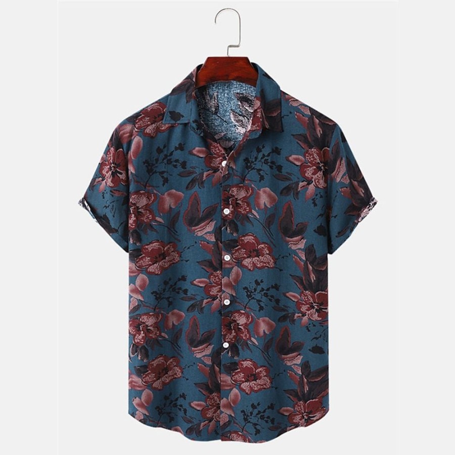 Chemises Pour Hommes LITB | Floral Champignon Retro Vintage Hippie Homme Chemise Exterieur Plein Air Casual Quotidien Automne Col Rabattu Manche Courte S M L Chemise