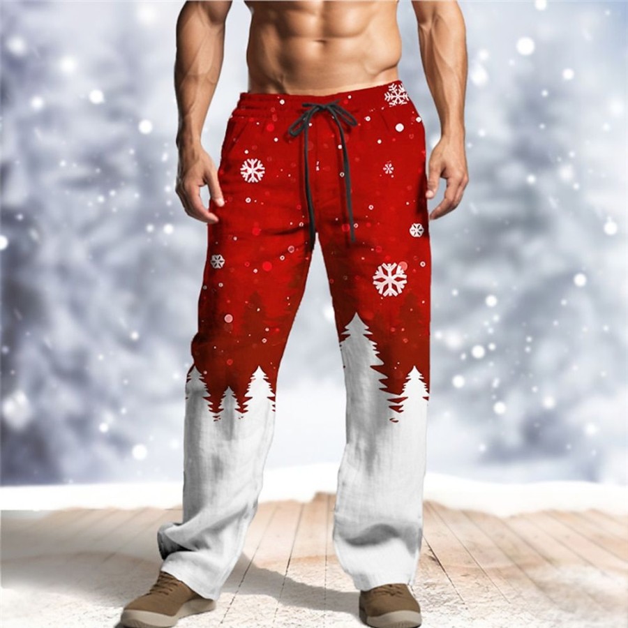 Bas Pour Hommes LITB | Motif De Flocon De Neige Decontractees Homme Impression 3D Pantalon De Noel Pantalon Exterieur Plein Air Sortie Polyester S M L Taille Mediale Elasticite Pantalon