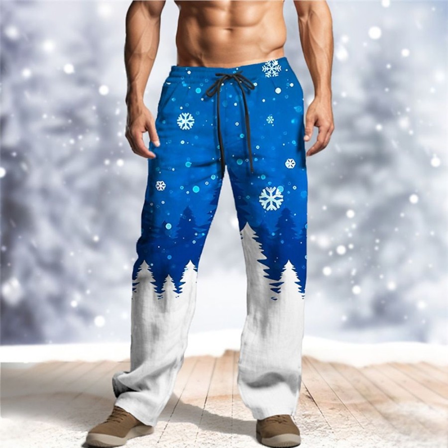 Bas Pour Hommes LITB | Motif De Flocon De Neige Decontractees Homme Impression 3D Pantalon De Noel Pantalon Exterieur Plein Air Sortie Polyester S M L Taille Mediale Elasticite Pantalon