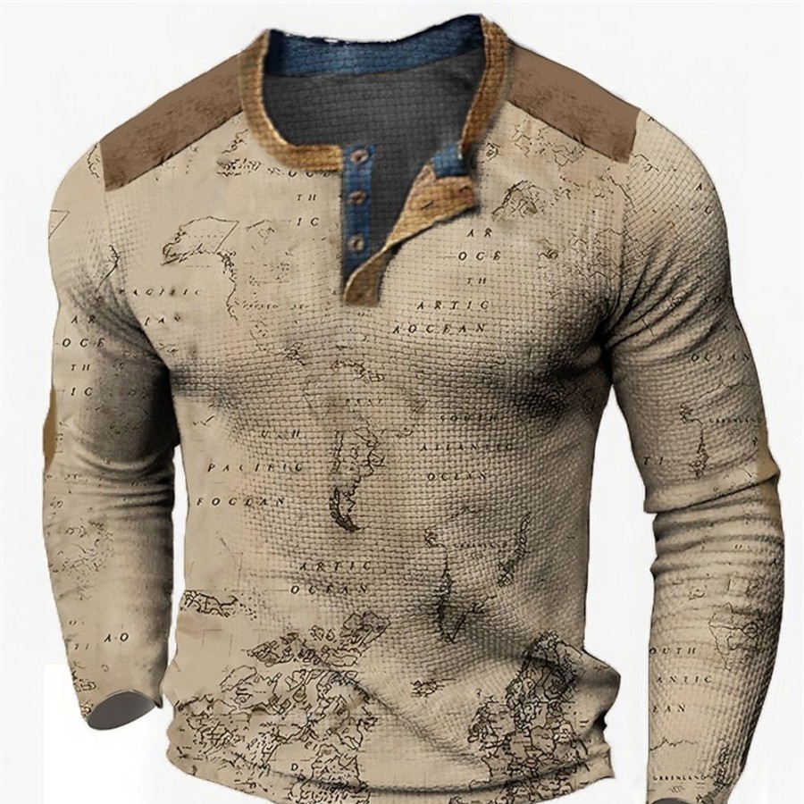 T-Shirts Et Debardeurs Pour Hommes LITB | Graphic Carte Mode Design Decontractees Homme 3D Effet Chemise Henley Shirt T-Shirt Gaufre Sport Exterieur Vacances Festival T-Shirt Manche Longue Henley Chemise Printemps