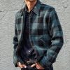 Vetements D'Exterieur Pour Hommes LITB | Homme Exterieur Usage Quotidien Chaud Zippe Poche Automne Hiver Tartan Mode Vetement De Rue Revers Normal Veste Bleu De Minuit