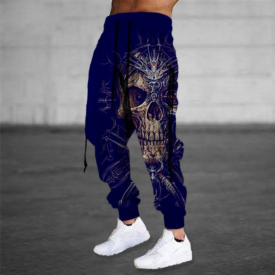 Bas Pour Hommes LITB | Homme Joggings Pantalon Jogger Pantalon Cordon Poches Laterales Taille Elastique Cranes Imprimes Photos Confort Respirable Sport Exterieur Casual Du Quotidien Melange De Coton Eponge Vetement De Rue