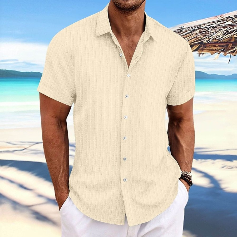 Chemises Pour Hommes LITB | Homme Chemise Chemise Boutonnee Chemise Decontractee Chemisette Chemise D Ete Chemise De Plage Claire Manche Courte Rayure Revers Du Quotidien Vacances Vetement