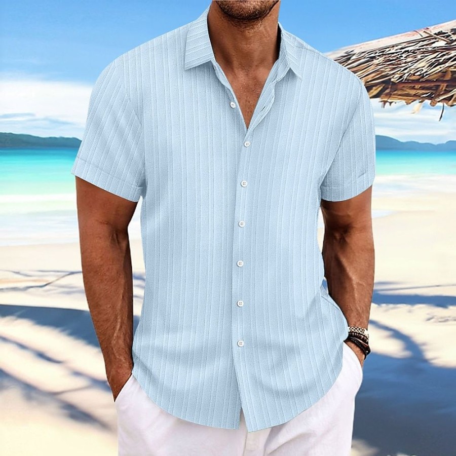 Chemises Pour Hommes LITB | Homme Chemise Chemise Boutonnee Chemise Decontractee Chemisette Chemise D Ete Chemise De Plage Claire Manche Courte Rayure Revers Du Quotidien Vacances Vetement