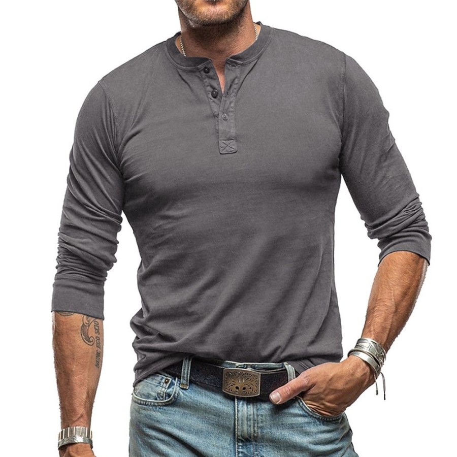 T-Shirts Et Debardeurs Pour Hommes LITB | Homme T Shirt Tee Chemise Henley Shirt T-Shirt Chemise A Manches Longues Plein Henley Plein Air Vacances Manche Longue Vetement Tenue Mode Design Basique