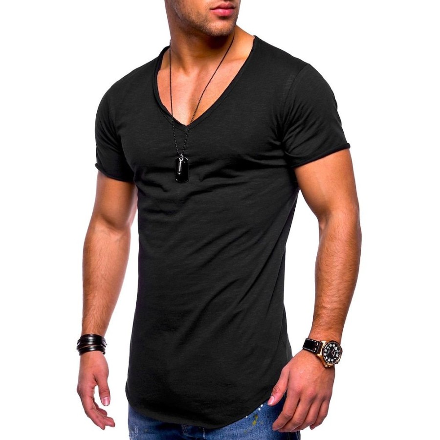 T-Shirts Et Debardeurs Pour Hommes LITB | Commerce Exterieur Ete Nouveau T-Shirt A Manches Courtes Pour Hommes Col En V Decontracte Hommes Couleur Unie T-Shirt Hommes