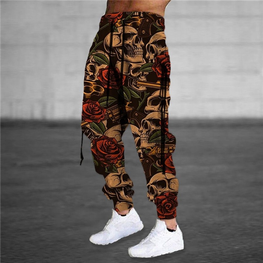 Bas Pour Hommes LITB | Homme Joggings Pantalon Jogger Pantalon Cordon Taille Elastique Impression 3D Cranes Rose Imprimes Photos Confort Sport Exterieur Casual Du Quotidien Melange De Coton Vetement De Rue Design