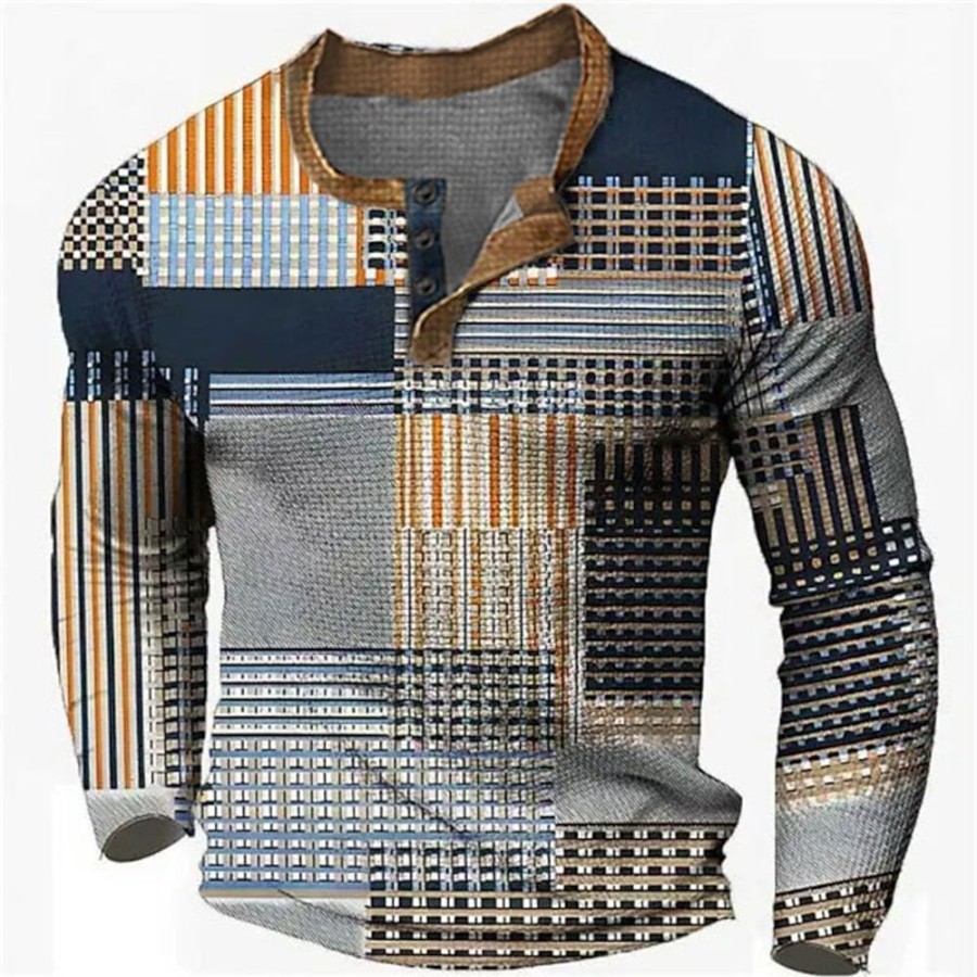 T-Shirts Et Debardeurs Pour Hommes LITB | Graphic Bloc De Couleur Mode Design Decontractees Homme 3D Effet Chemise Henley Shirt T-Shirt Gaufre Sport Exterieur Vacances Festival T-Shirt Manche Longue Henley Chemise Printemps