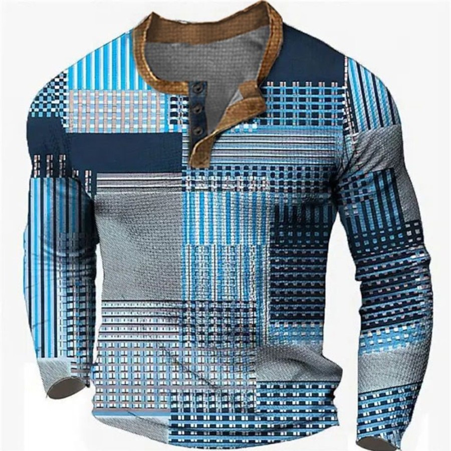 T-Shirts Et Debardeurs Pour Hommes LITB | Graphic Bloc De Couleur Mode Design Decontractees Homme 3D Effet Chemise Henley Shirt T-Shirt Gaufre Sport Exterieur Vacances Festival T-Shirt Manche Longue Henley Chemise Printemps