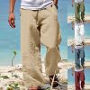 Bas Pour Hommes LITB | Homme Pantalon En Lin Pantalon Pantalon Ete Pantalon De Plage Cordon Taille Elastique Jambe Droite Plein Confort Casual Du Quotidien Vacances Melange De Lin & Coton Vetement De Rue Hawaien