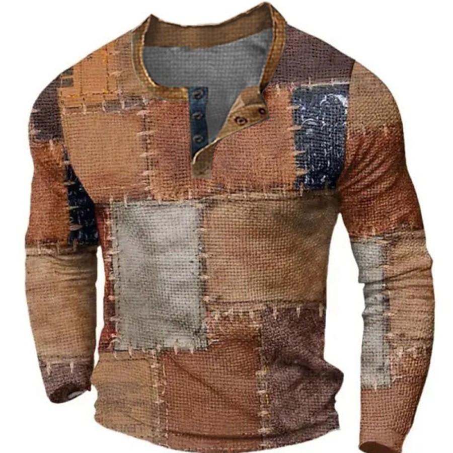 T-Shirts Et Debardeurs Pour Hommes LITB | Graphic Bloc De Couleur Mosaique Mode Design Decontractees Homme 3D Effet Chemise Henley Shirt T-Shirt Gaufre Sport Exterieur Vacances Festival T-Shirt Manche Longue Henley Chemise