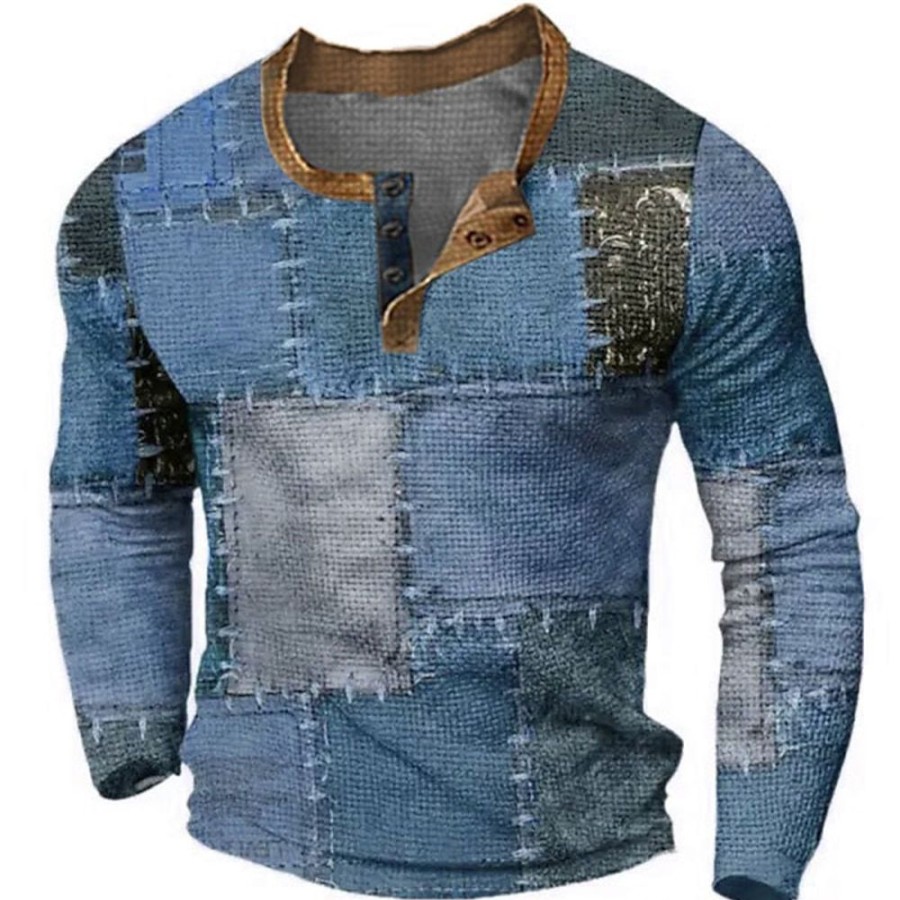 T-Shirts Et Debardeurs Pour Hommes LITB | Graphic Bloc De Couleur Mosaique Mode Design Decontractees Homme 3D Effet Chemise Henley Shirt T-Shirt Gaufre Sport Exterieur Vacances Festival T-Shirt Manche Longue Henley Chemise