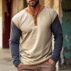 T-Shirts Et Debardeurs Pour Hommes LITB | Homme T Shirt Tee Chemise Henley Shirt T-Shirt Chemise A Manches Longues Bloc De Couleur Henley Plein Air Vacances Manche Longue Patchwork Vetement Tenue Mode Design Basique